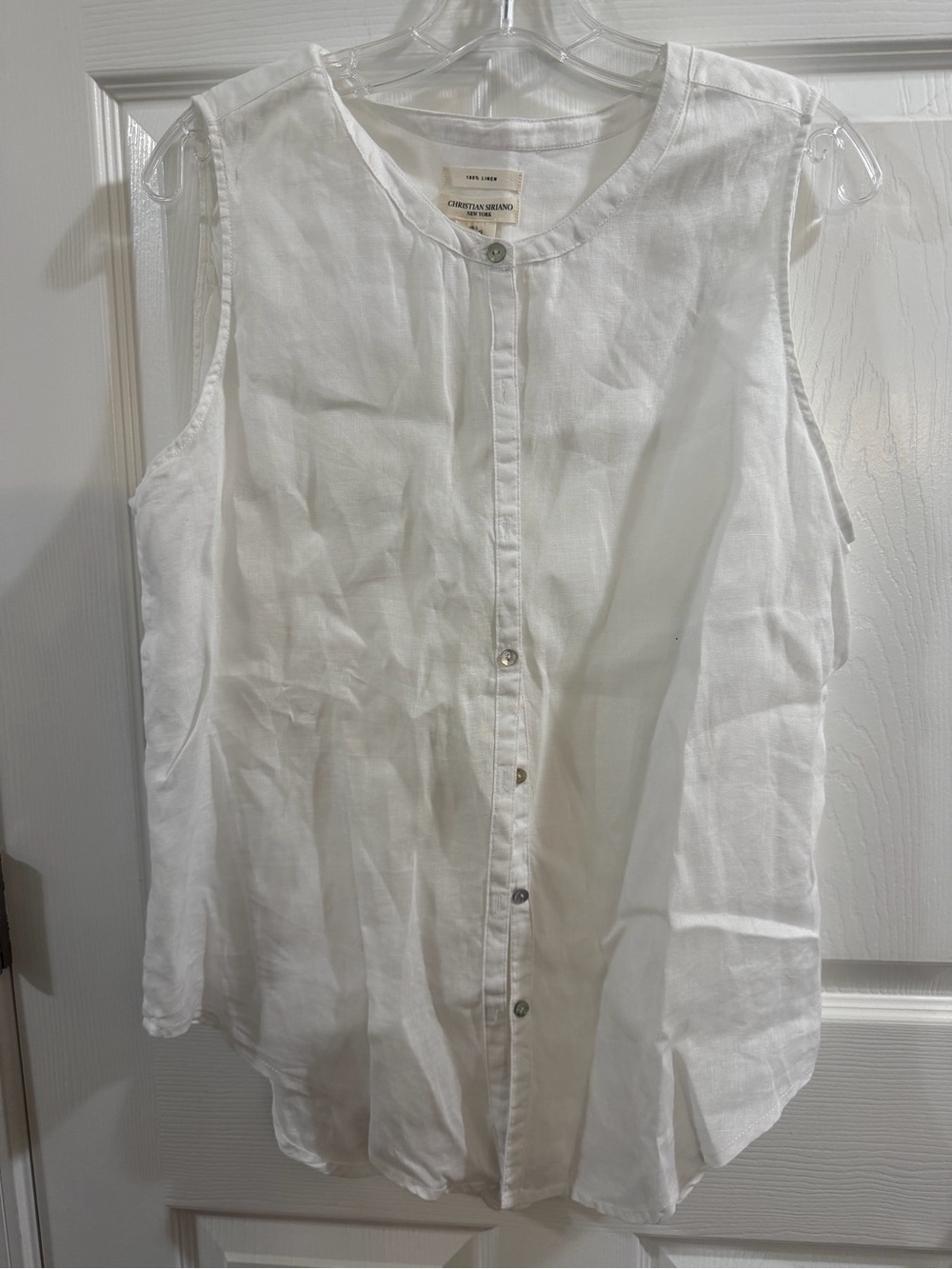Christian Siriano White Sleeveless Button-Down Linen Blend Top